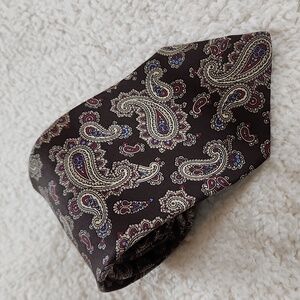 NEIL MARTIN silk paisley tie, brown, burgundy red and blue.  So classy!